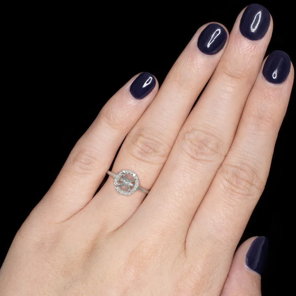 HALO DIAMOND ENGAGEMENT RING SETTING 6.5mm ROUND WHITE GOLD SEMI MOUNT NATURAL