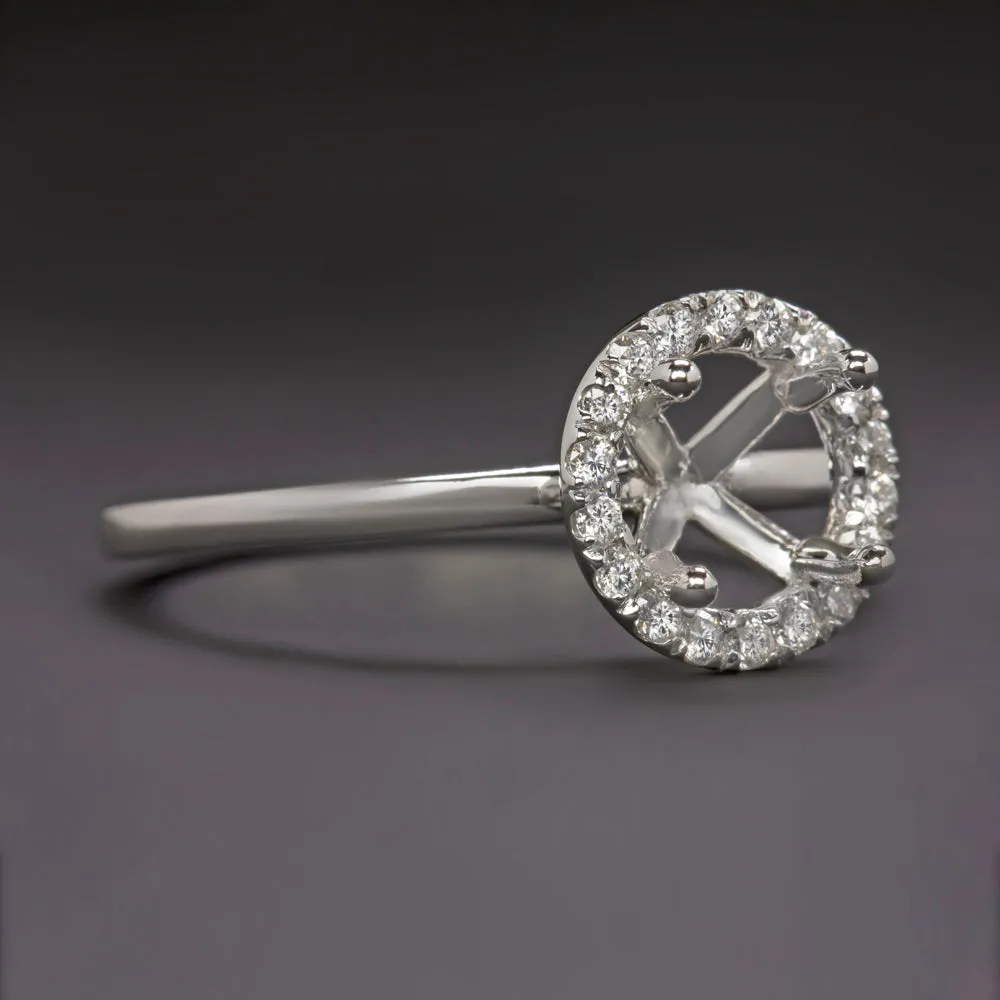 HALO DIAMOND ENGAGEMENT RING SETTING 6.5mm ROUND WHITE GOLD SEMI MOUNT NATURAL