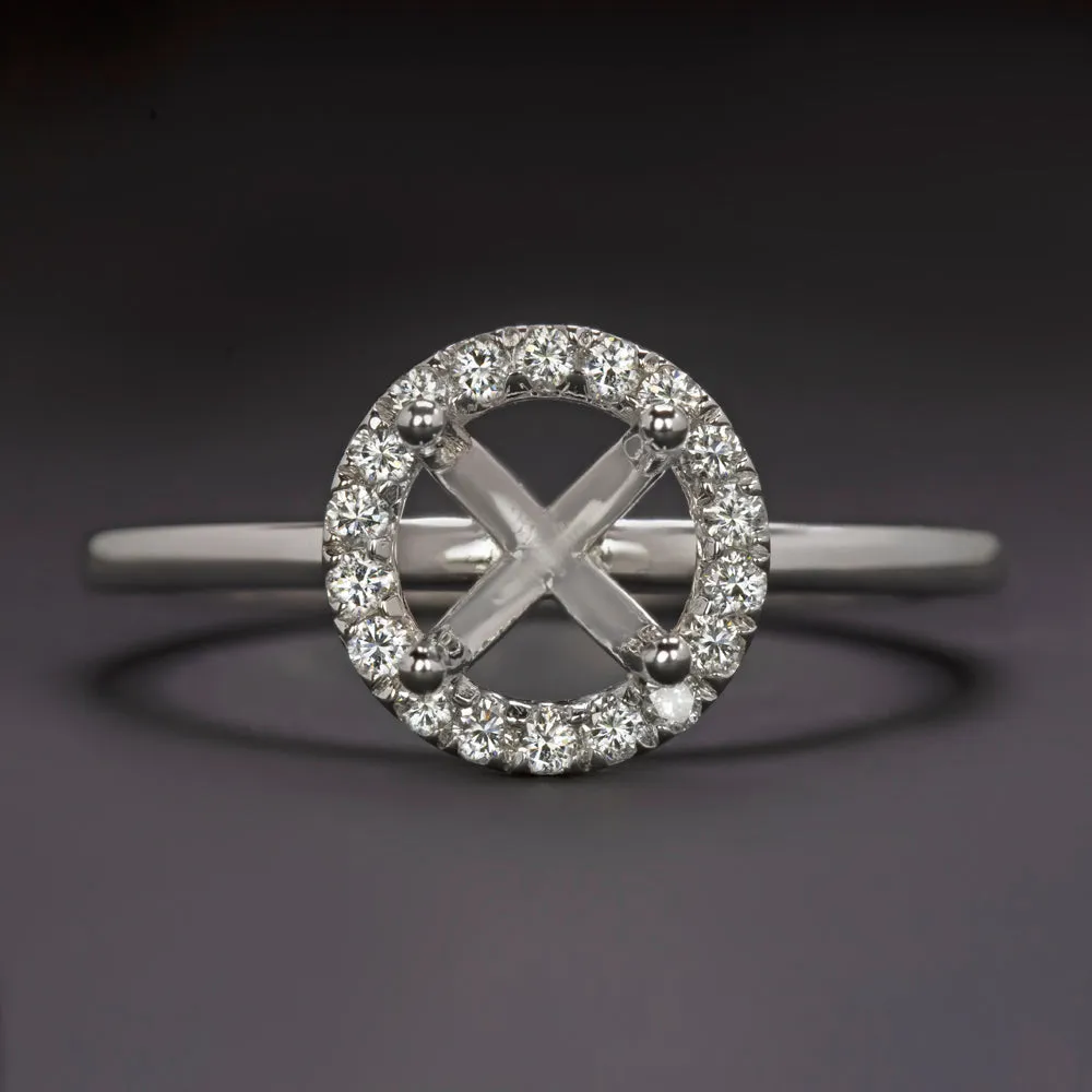 HALO DIAMOND ENGAGEMENT RING SETTING 6.5mm ROUND WHITE GOLD SEMI MOUNT NATURAL