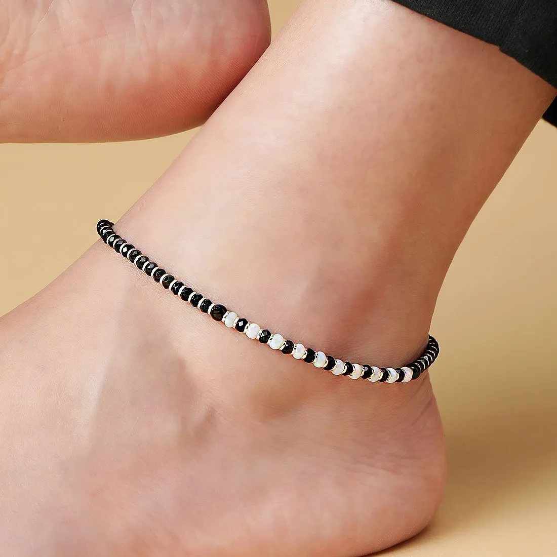 Harmony in Contrast Rhodium Plated 925 Sterling Silver Anklet