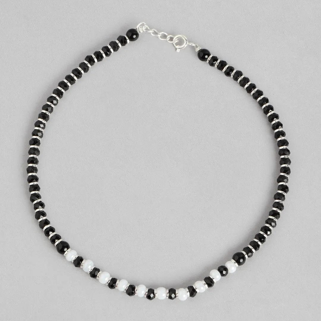 Harmony in Contrast Rhodium Plated 925 Sterling Silver Anklet