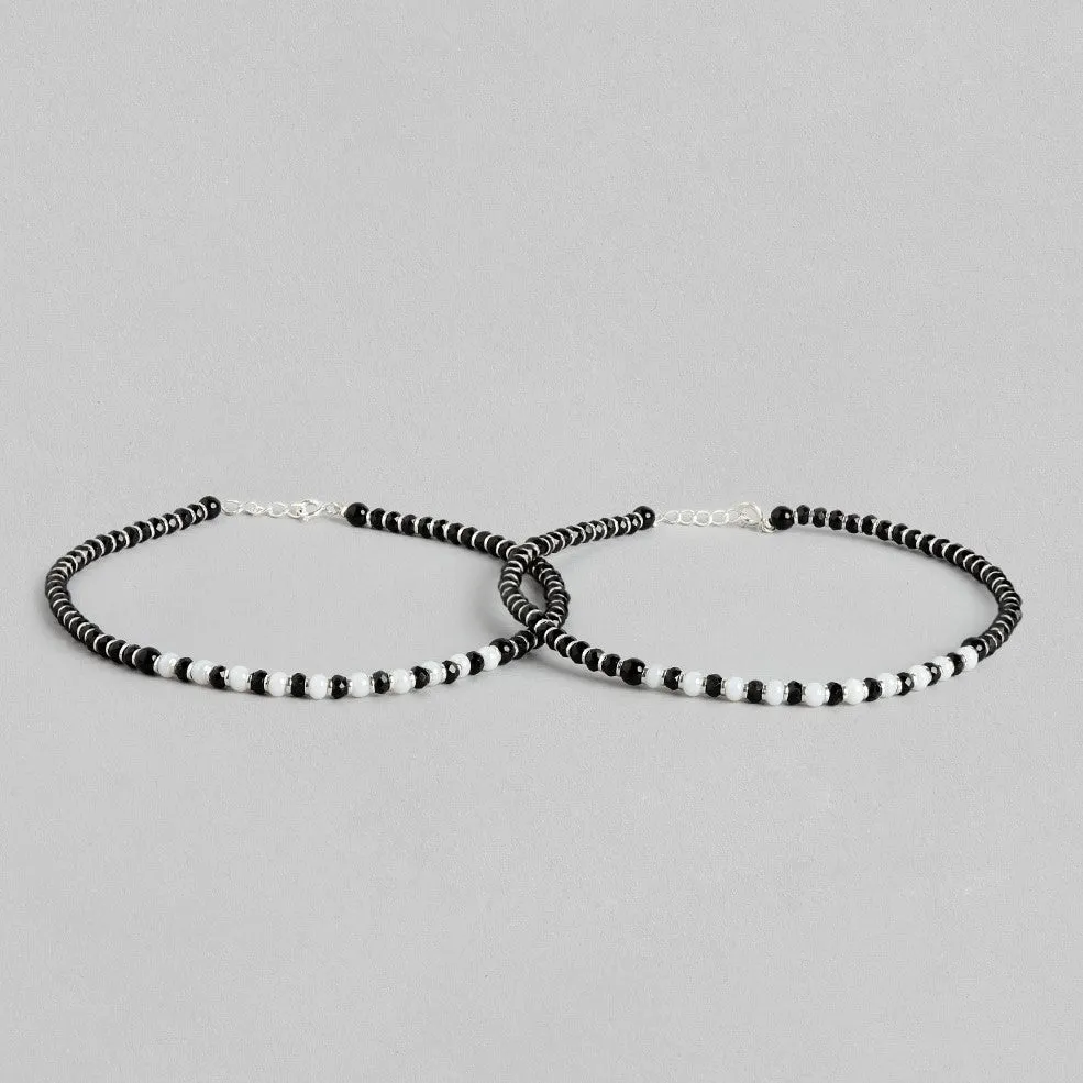 Harmony in Contrast Rhodium Plated 925 Sterling Silver Anklet