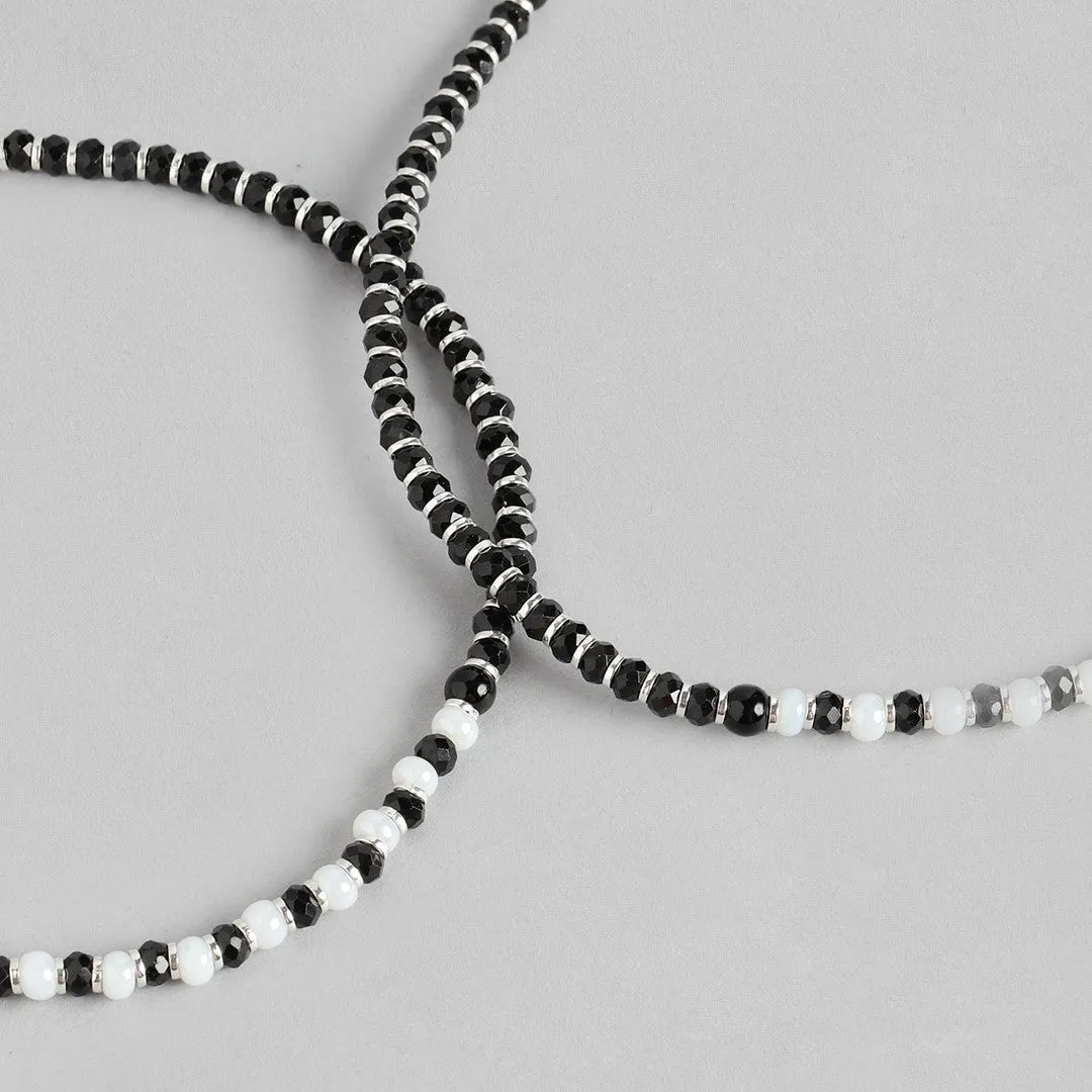 Harmony in Contrast Rhodium Plated 925 Sterling Silver Anklet