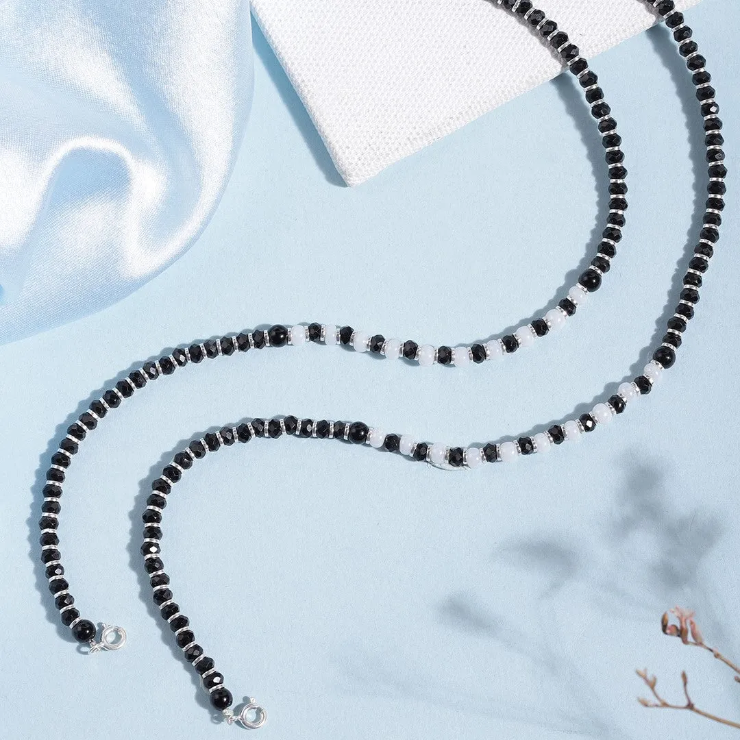 Harmony in Contrast Rhodium Plated 925 Sterling Silver Anklet
