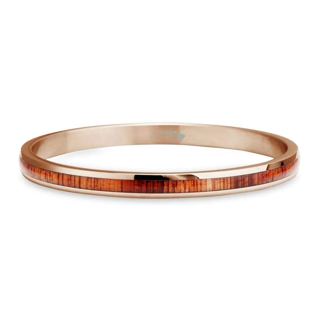 Hawaiian Koa Wood Bangle Bracelet - Rose Gold