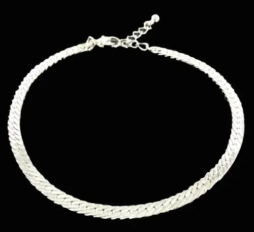 Herringbone Anklet in Sterling Silver Overlay