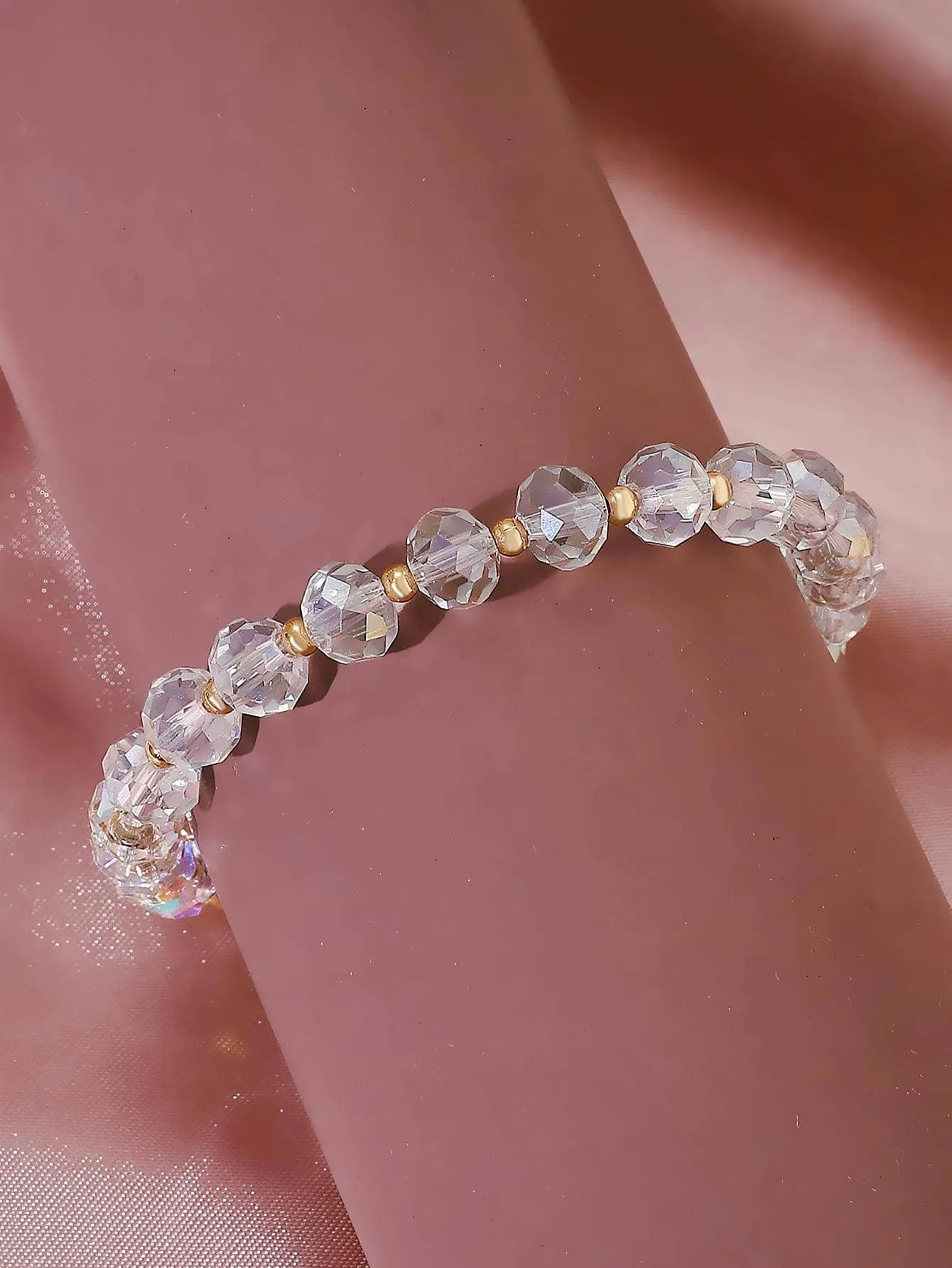 Holographic Crystal Beaded Chain Bracelet Women Bracelet Stackable Bracelet