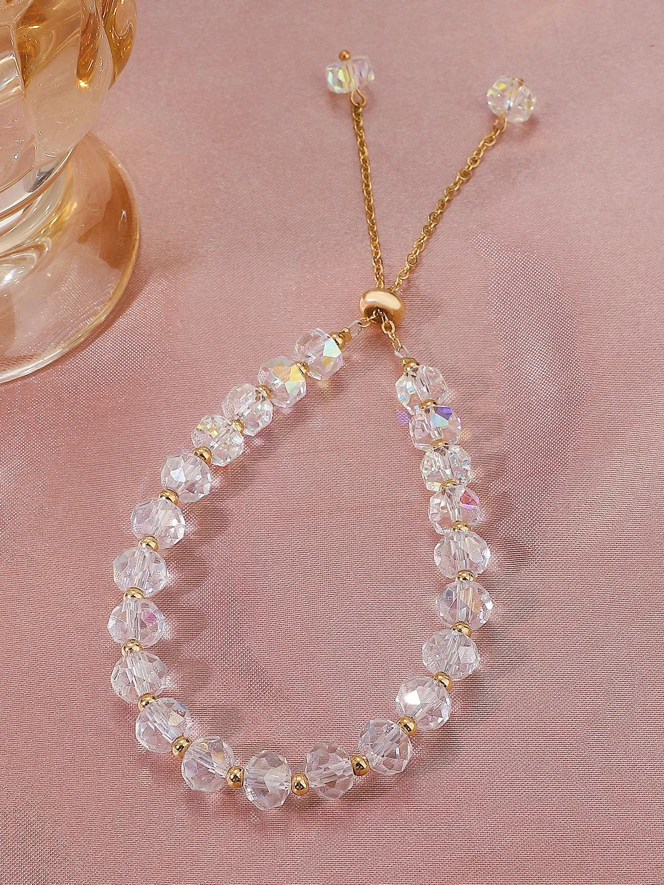 Holographic Crystal Beaded Chain Bracelet Women Bracelet Stackable Bracelet