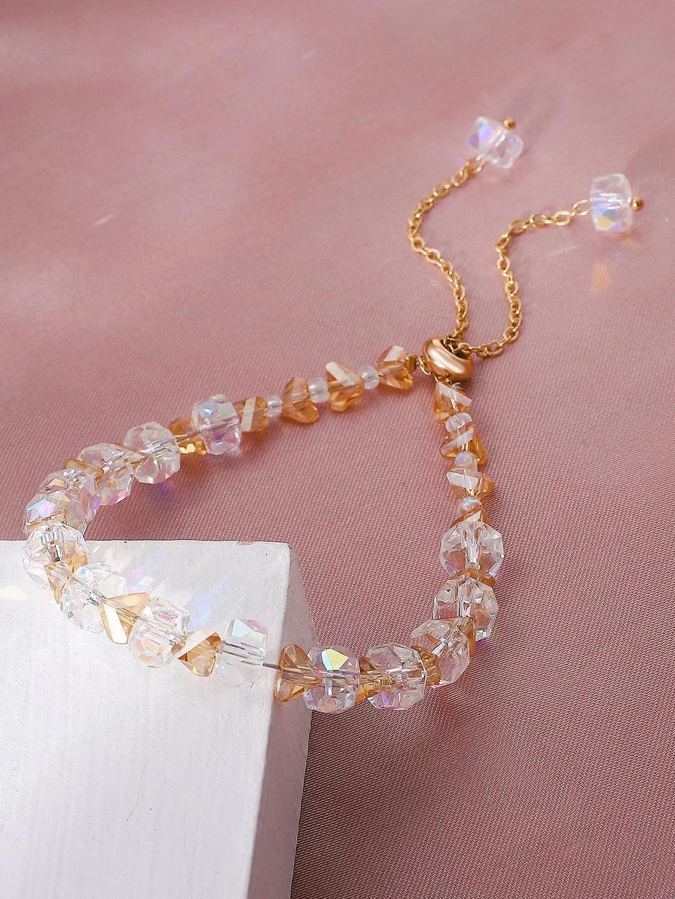 Holographic Crystal Beaded Chain Bracelet Women Bracelet Stackable Bracelet