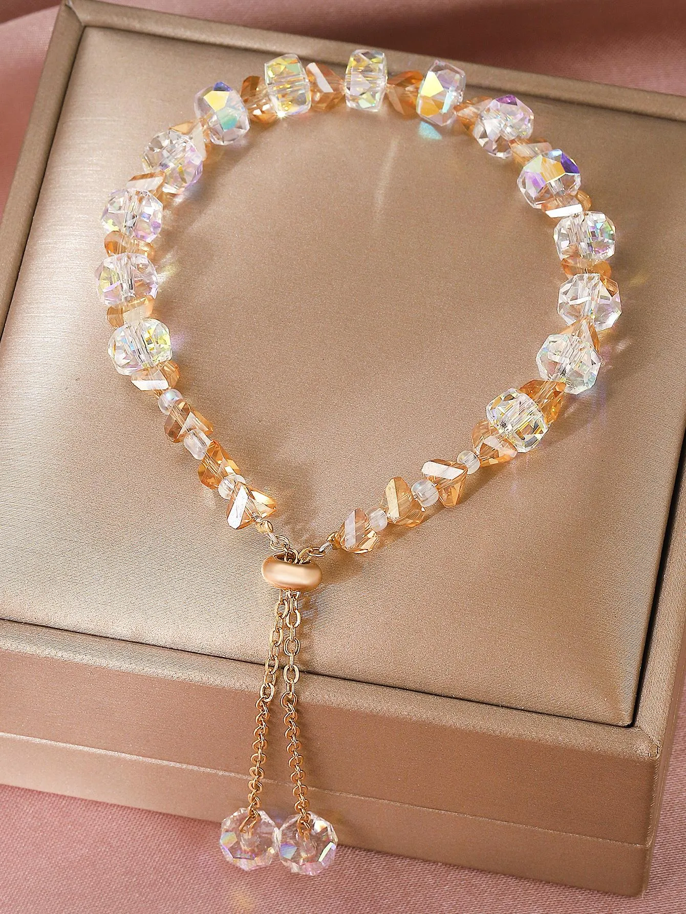 Holographic Crystal Beaded Chain Bracelet Women Bracelet Stackable Bracelet
