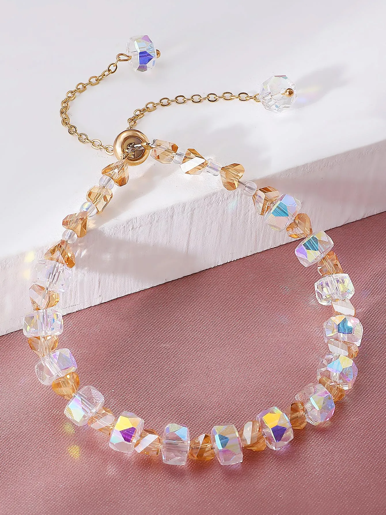Holographic Crystal Beaded Chain Bracelet Women Bracelet Stackable Bracelet