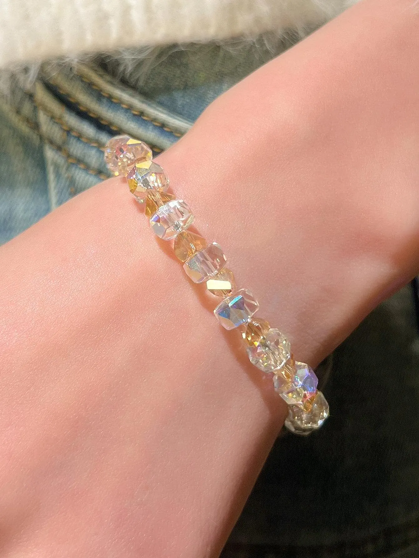 Holographic Crystal Beaded Chain Bracelet Women Bracelet Stackable Bracelet