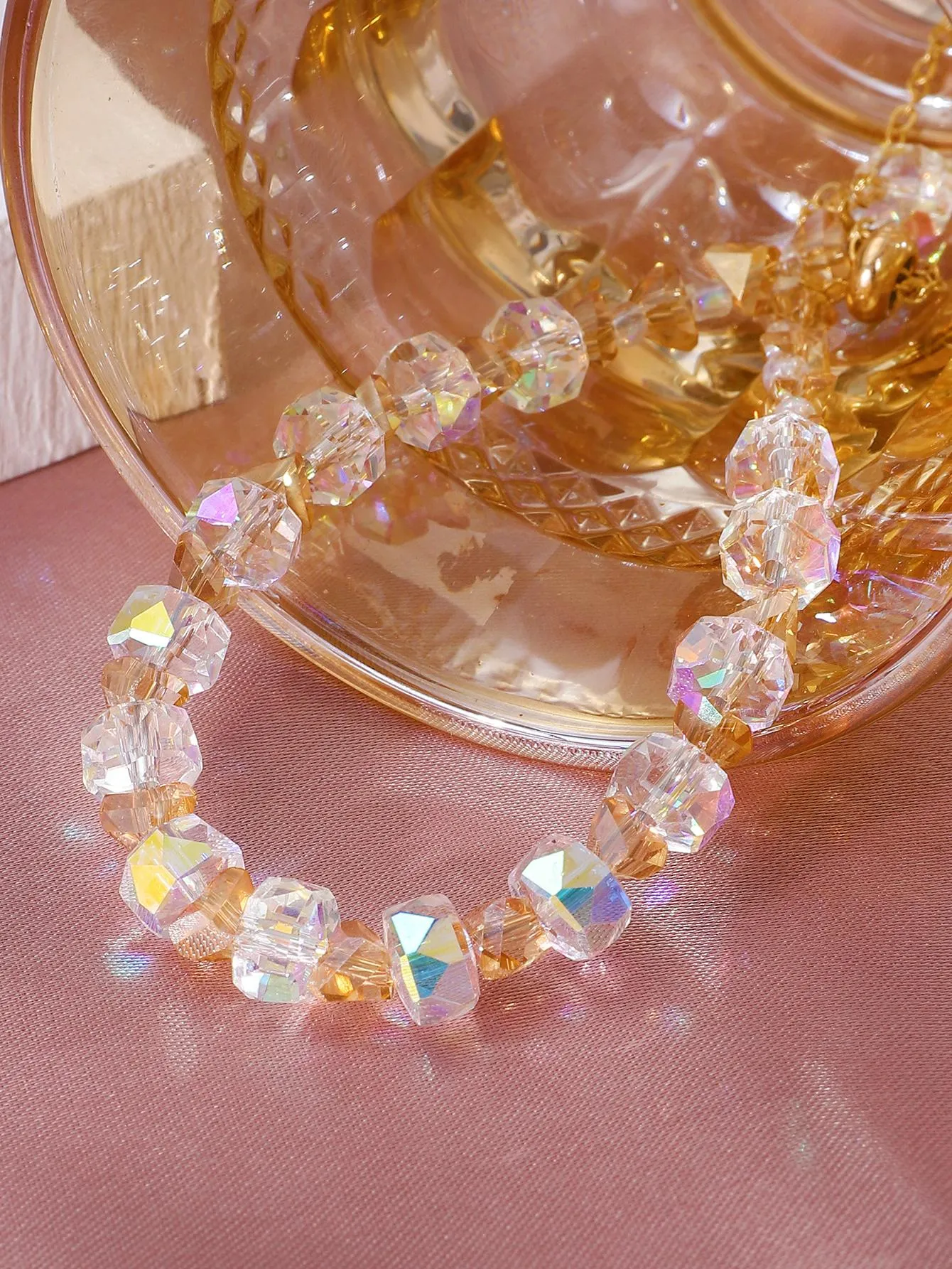 Holographic Crystal Beaded Chain Bracelet Women Bracelet Stackable Bracelet
