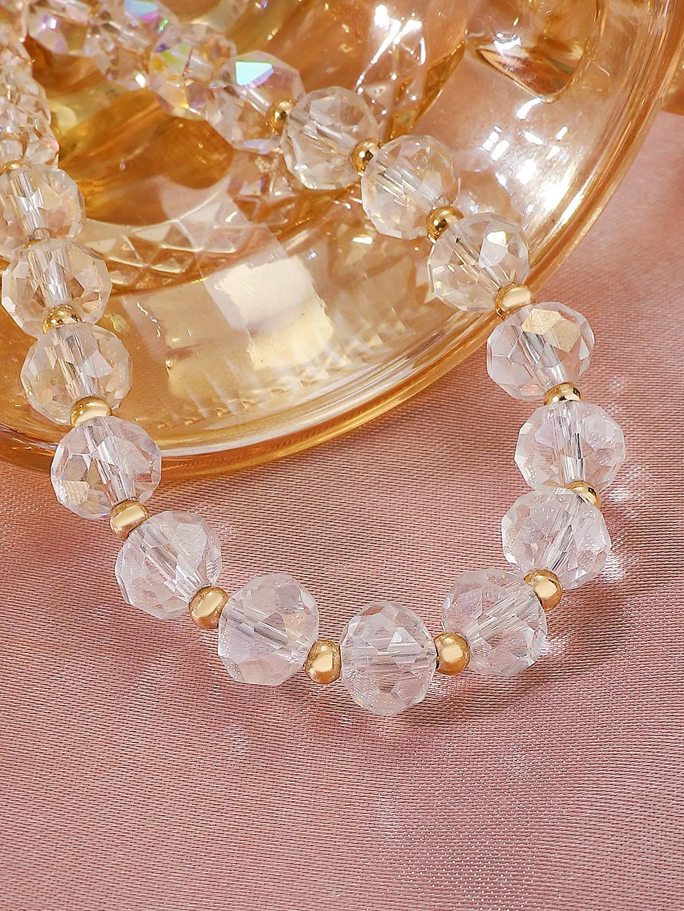 Holographic Crystal Beaded Chain Bracelet Women Bracelet Stackable Bracelet