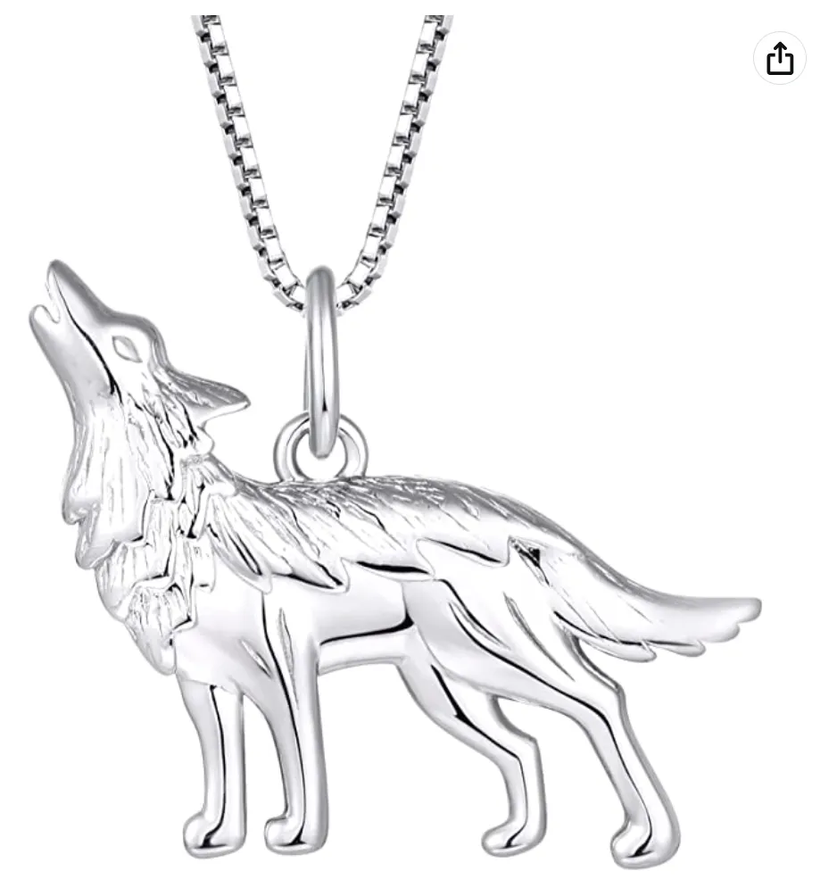 Howling Wolf Pendant Necklace Wolf Jewelry Celtic Nordic Viking Hunter Norse 925 Sterling Silver Chain 20in.