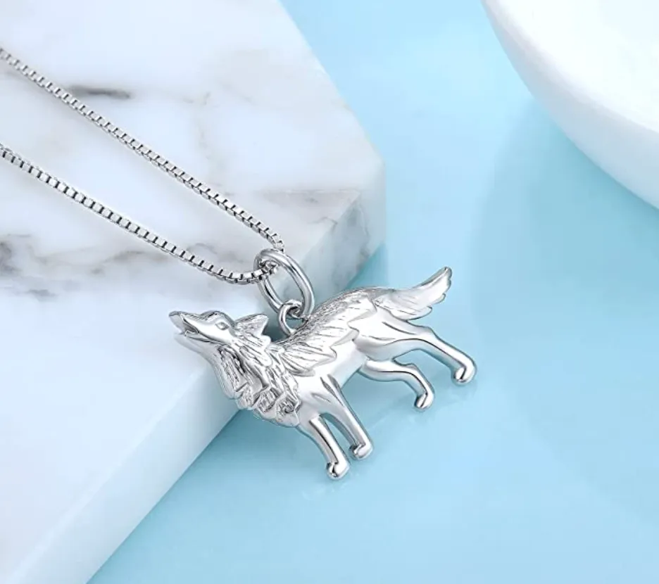 Howling Wolf Pendant Necklace Wolf Jewelry Celtic Nordic Viking Hunter Norse 925 Sterling Silver Chain 20in.