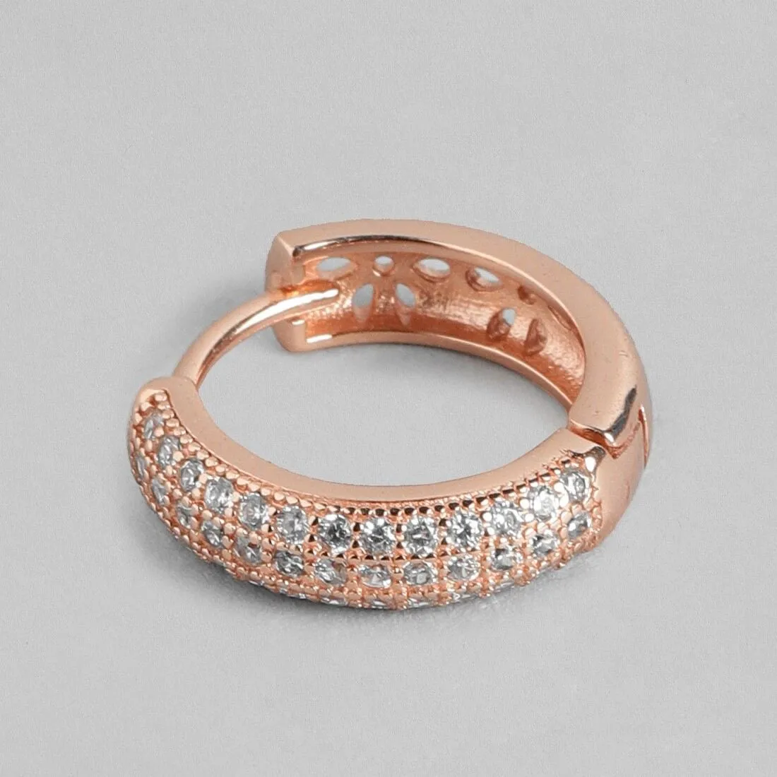 Intricate Floral Rose Gold Huggie 925 Silver Earrings