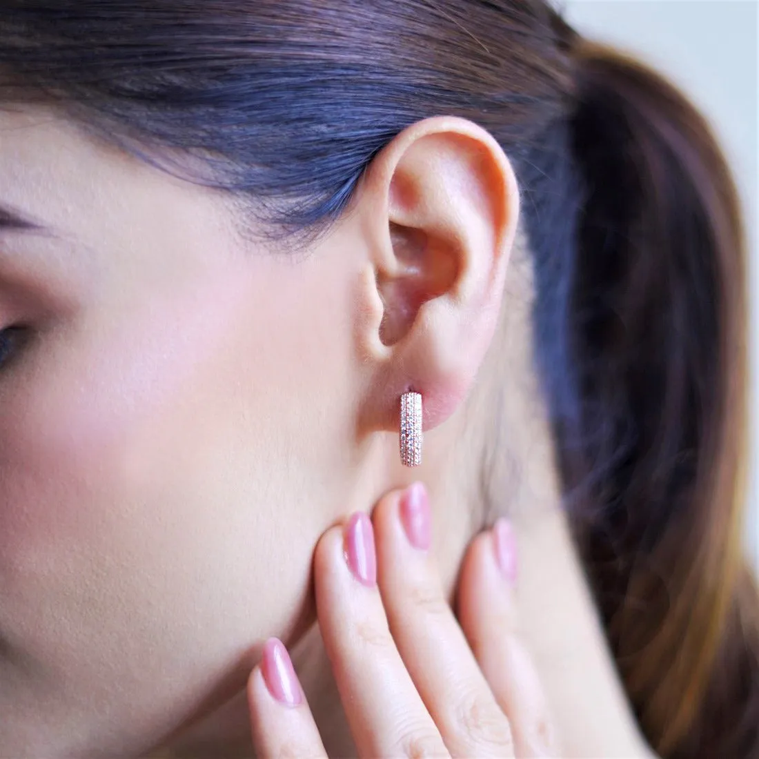 Intricate Floral Rose Gold Huggie 925 Silver Earrings