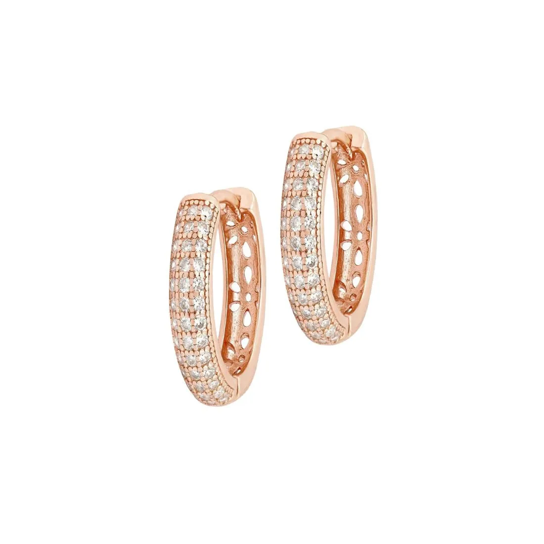 Intricate Floral Rose Gold Huggie 925 Silver Earrings