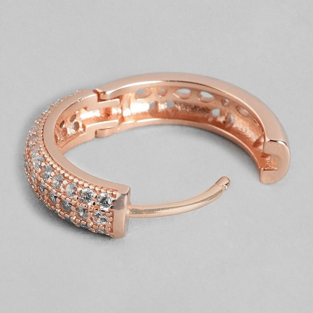Intricate Floral Rose Gold Huggie 925 Silver Earrings