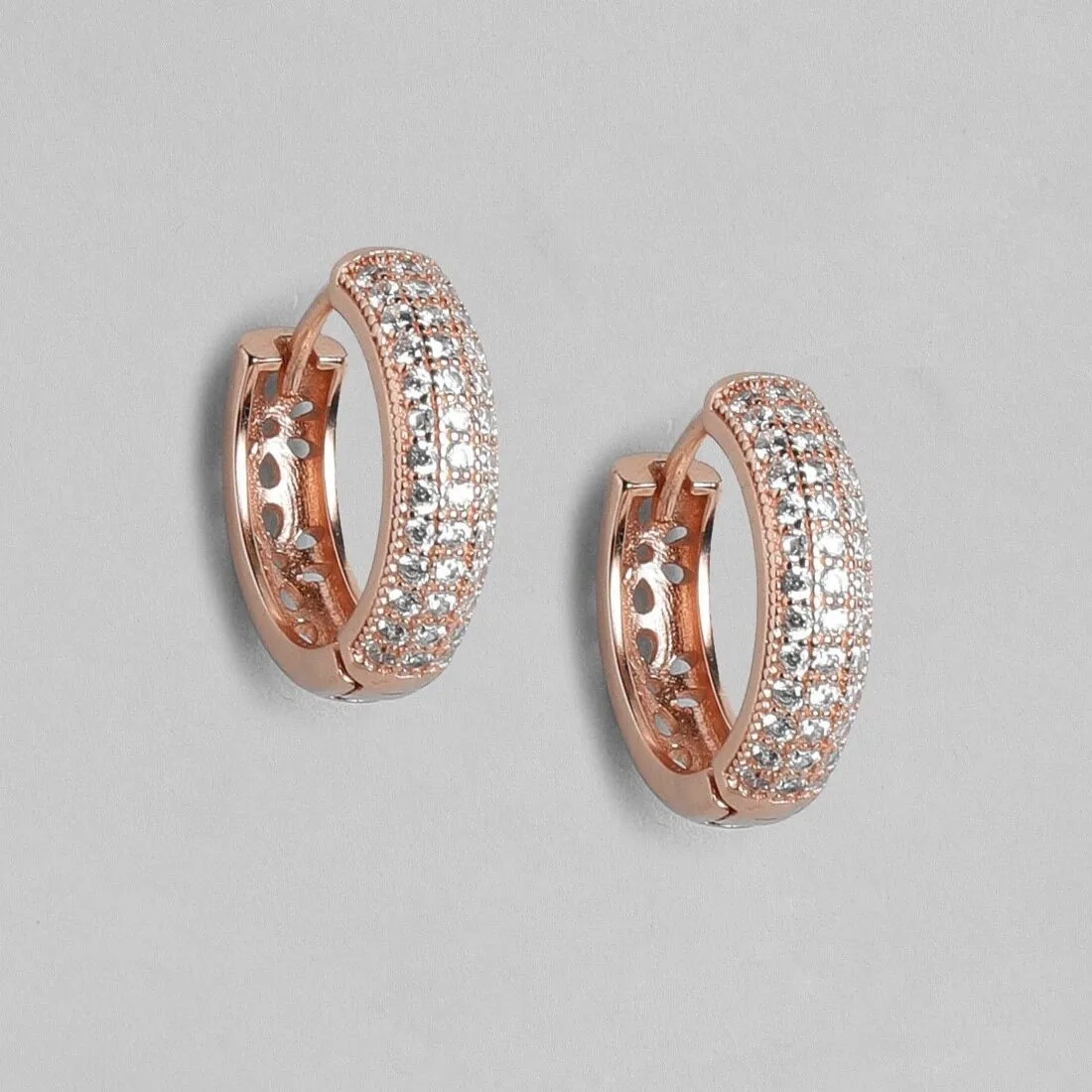 Intricate Floral Rose Gold Huggie 925 Silver Earrings