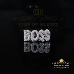 King Of Bling's "BOSS" Men's Ring 925 Silver White Metal with 0.50ct Real Diamond Men's SZ 8