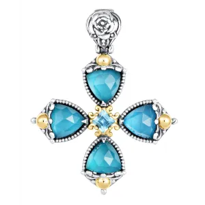 Konstantino Sterling Silver and 18K Yellow Gold Blue Marine Triplet and Topaz Cross Pendant