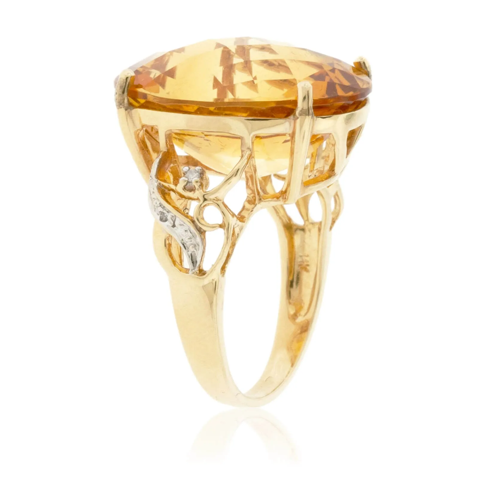 Large Oval Citrine & Diamond Ring