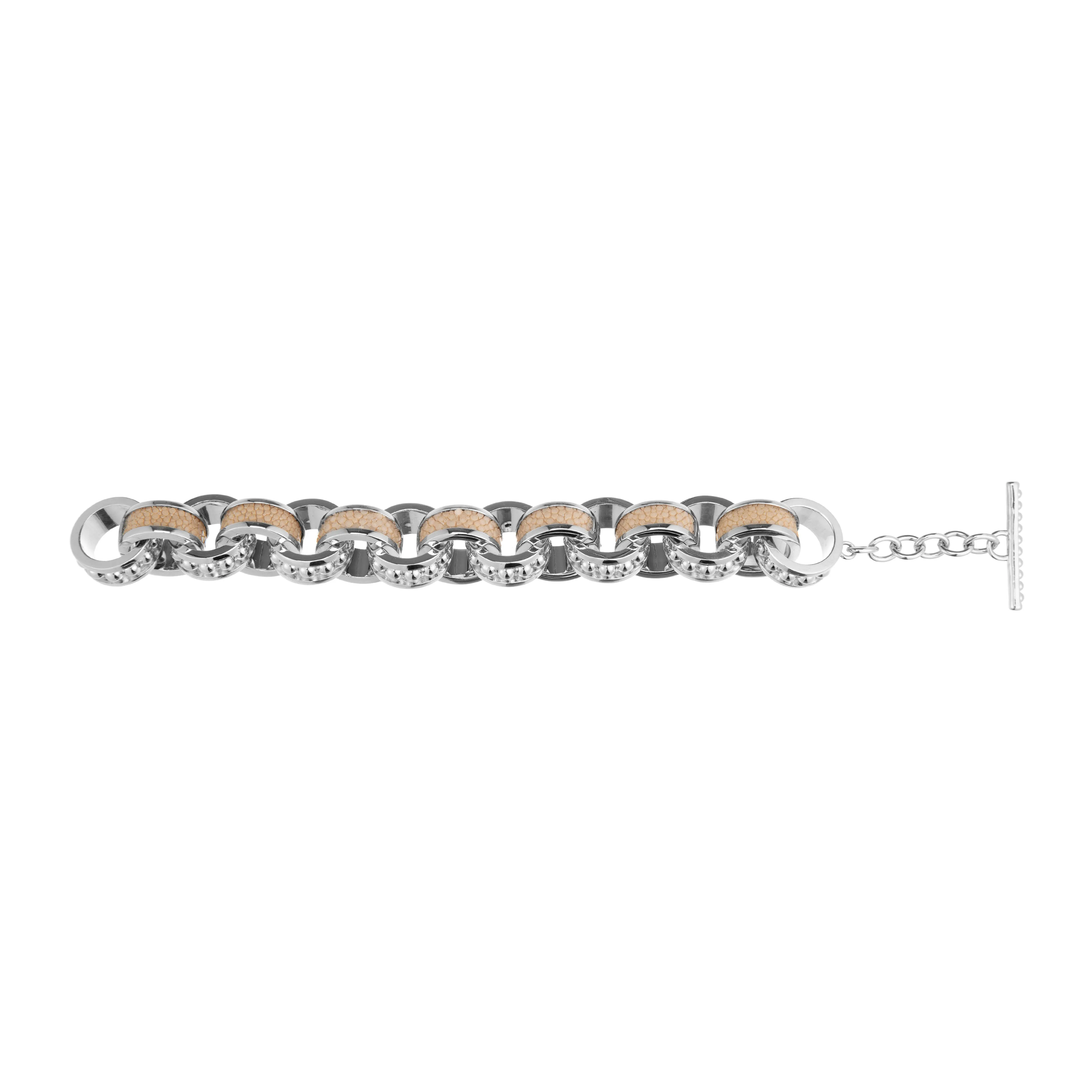 Lola Beaded White Gold Link Bracelet With Shagreen Inlay