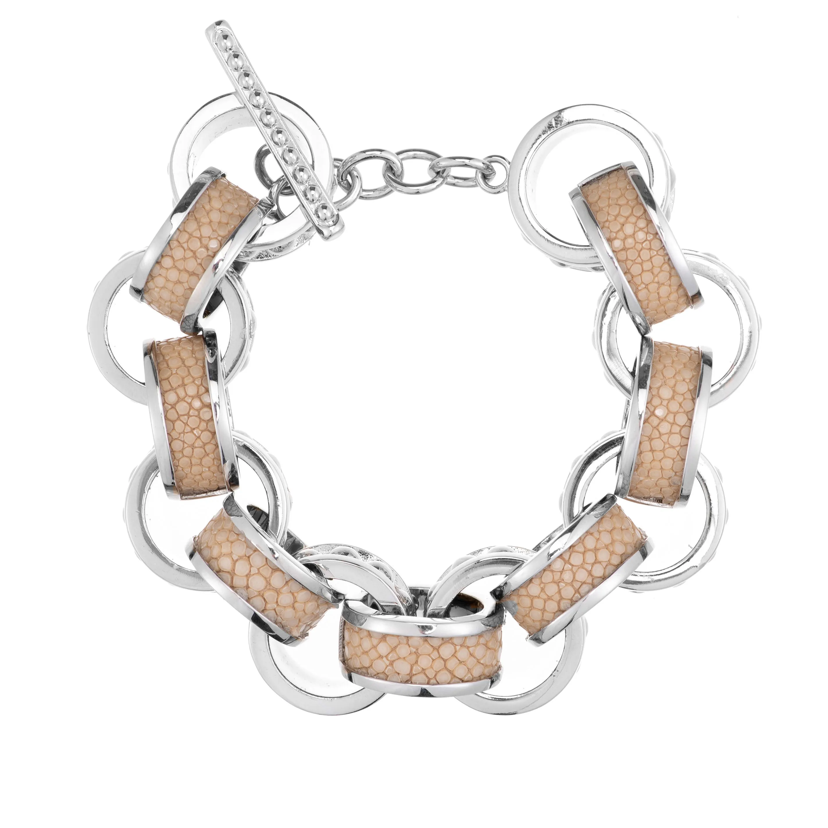 Lola Beaded White Gold Link Bracelet With Shagreen Inlay