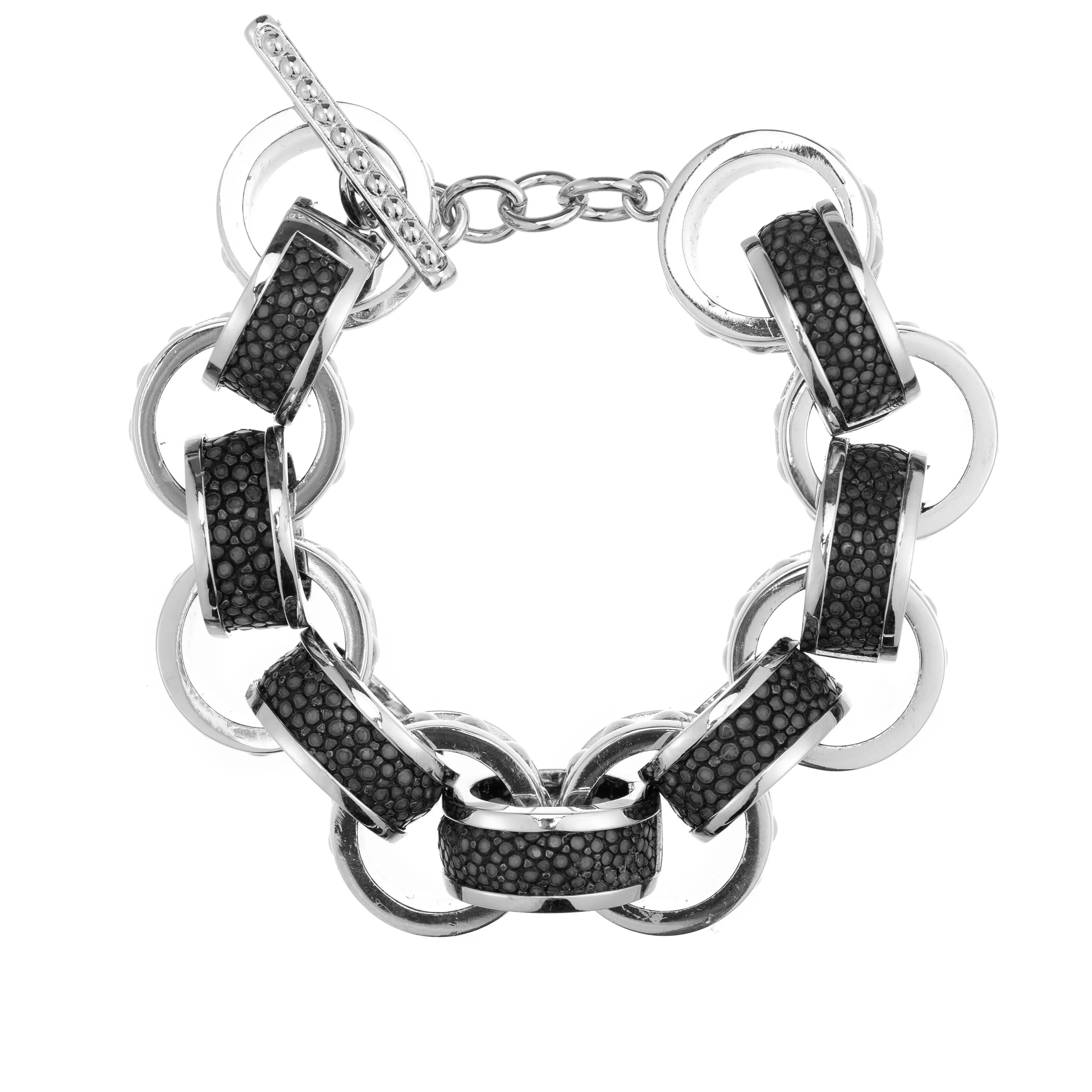 Lola Beaded White Gold Link Bracelet With Shagreen Inlay