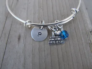 Love to Read Charm Bracelet -Adjustable Bangle Bracelet with an Initial Charm and Accent Bead of your choice