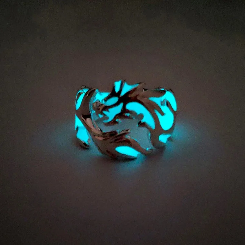 Luminous Dragon Ring for Men Adjustable Size Arresting Noctilucent Night Light Glowing In The Dark Moon Jewelry  Wholesale