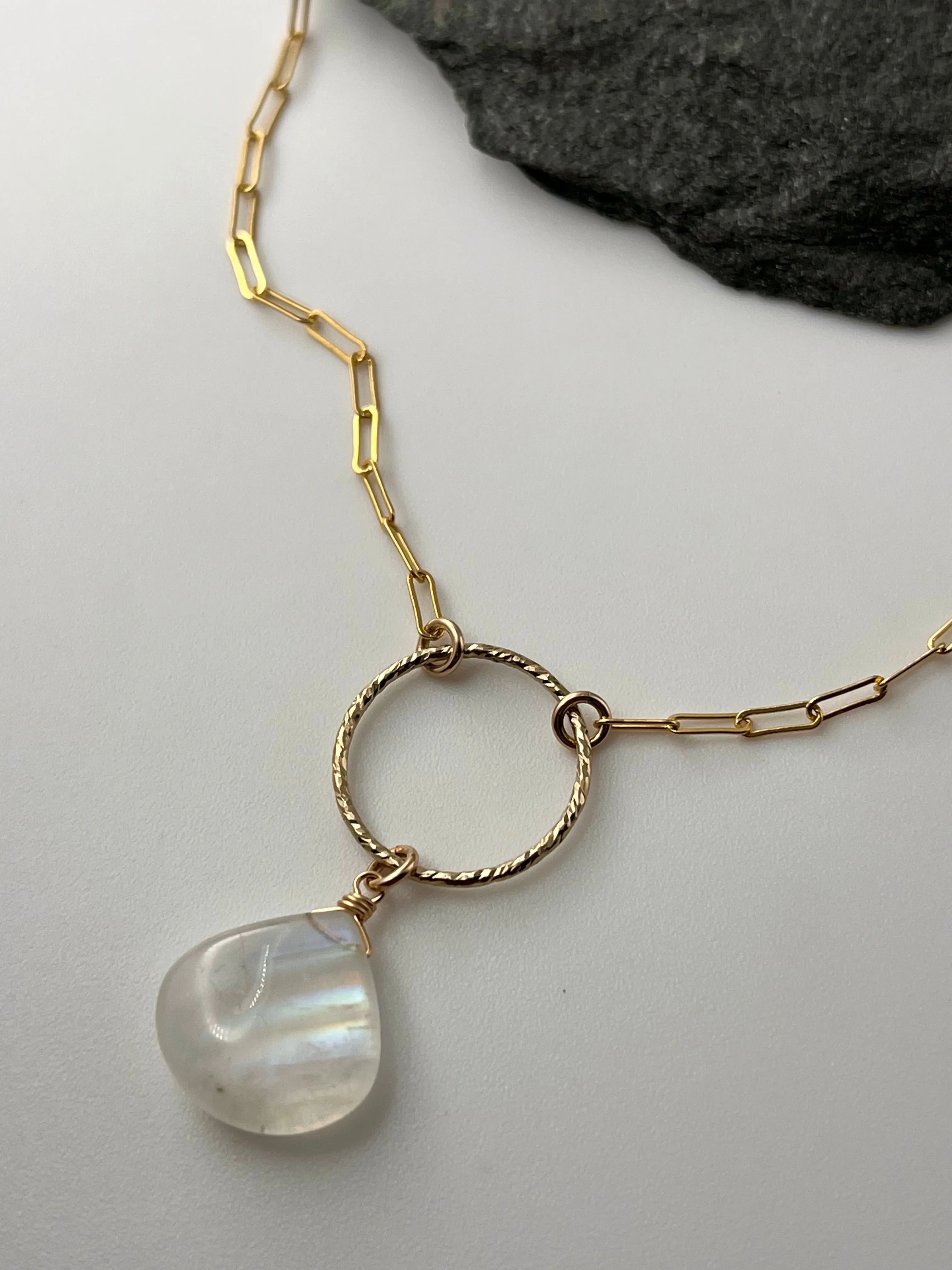 •LUNA• stunning rainbow moonstone   gold necklace (16"-18" long)