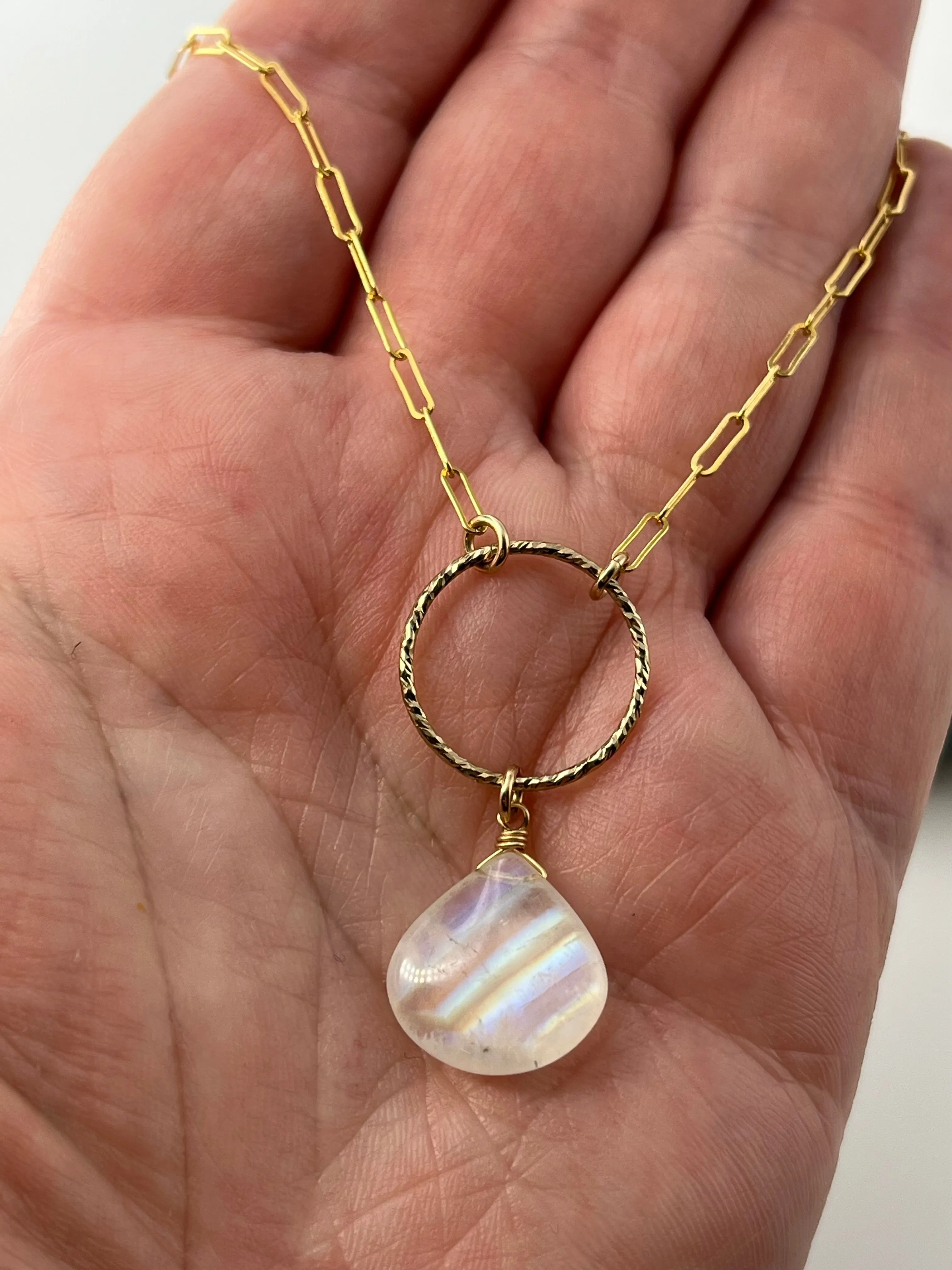 •LUNA• stunning rainbow moonstone   gold necklace (16"-18" long)