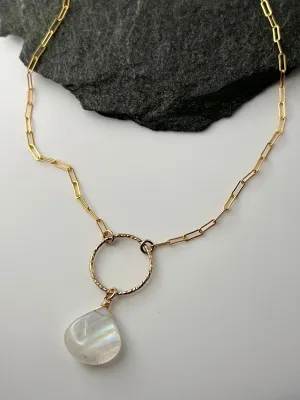 •LUNA• stunning rainbow moonstone   gold necklace (16"-18" long)