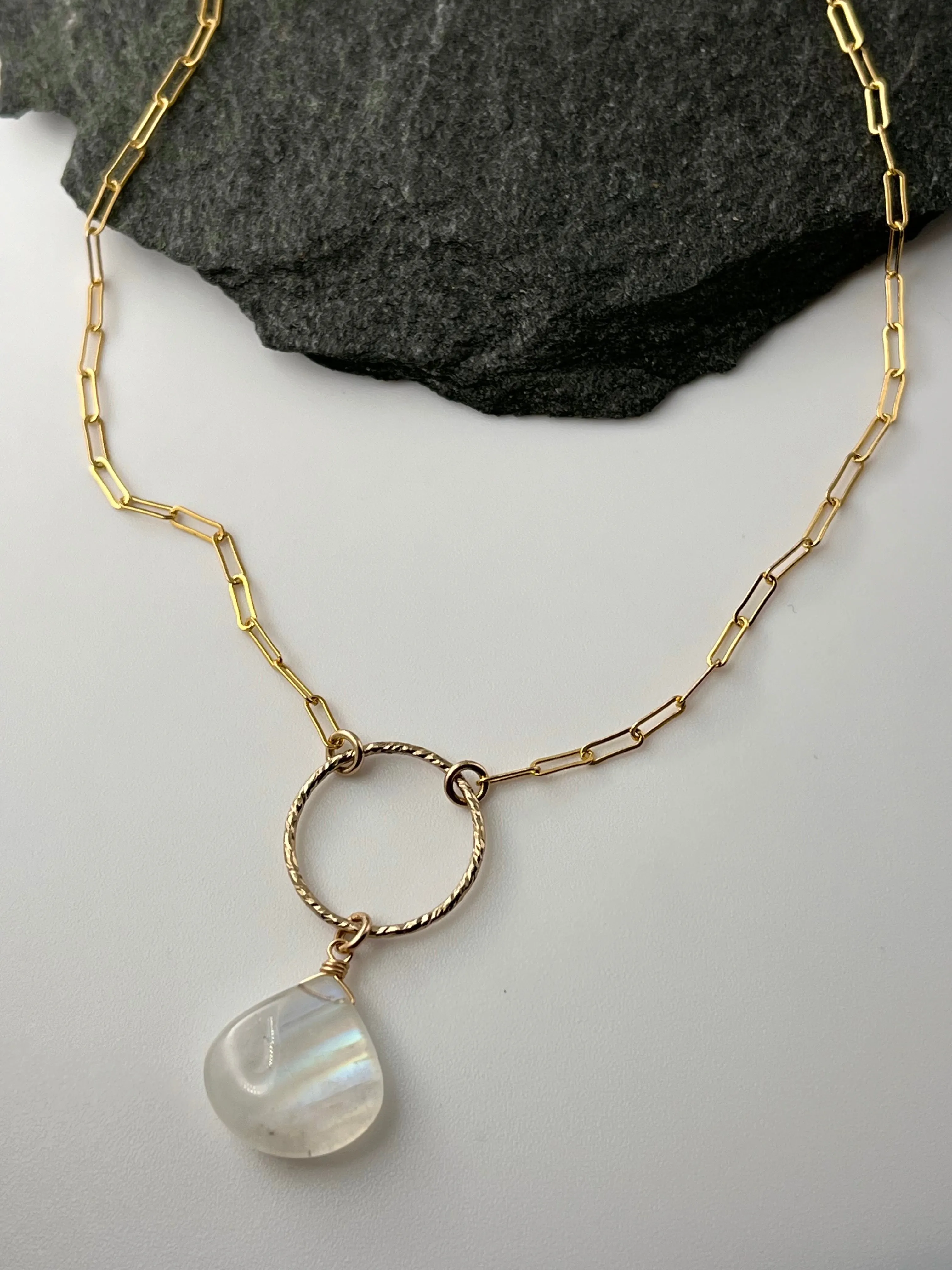 •LUNA• stunning rainbow moonstone   gold necklace (16"-18" long)