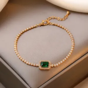Luxury Inlaid Rhinestone Women's Bracelet Vintage Emerald Charm