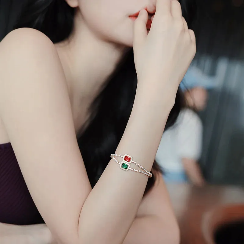 Luxury Inlaid Rhinestone Women's Bracelet Vintage Emerald Charm