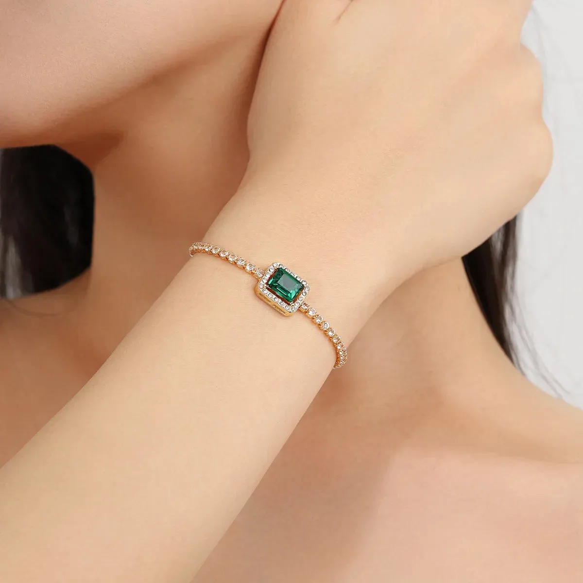 Luxury Inlaid Rhinestone Women's Bracelet Vintage Emerald Charm