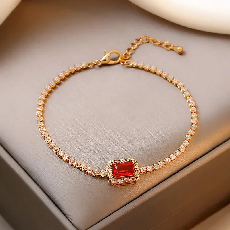 Luxury Inlaid Rhinestone Women's Bracelet Vintage Emerald Charm