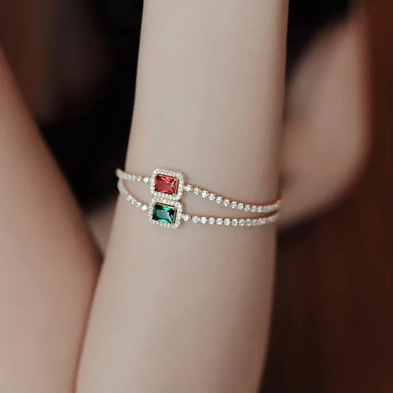 Luxury Inlaid Rhinestone Women's Bracelet Vintage Emerald Charm