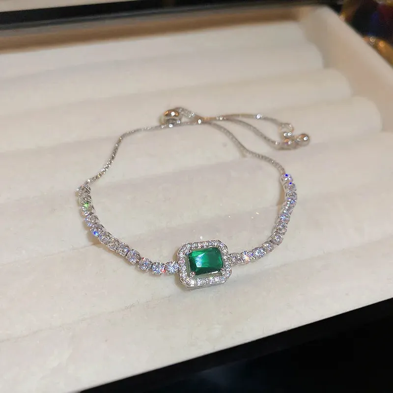 Luxury Inlaid Rhinestone Women's Bracelet Vintage Emerald Charm