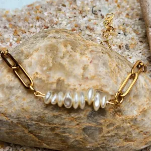 MAIREAD WHITE PEARL WATERPROOF 18K PAPERCLIP BRACELET