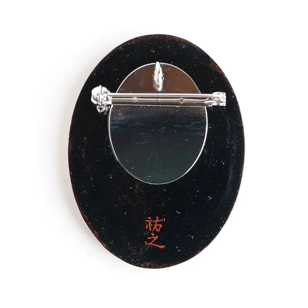 Maki-e Urushi Lacquer Brooch - Katsura(Japanese judas tree) / Cosmos Flower -, Traditional Japanese Urushi Lacquer Jewelry