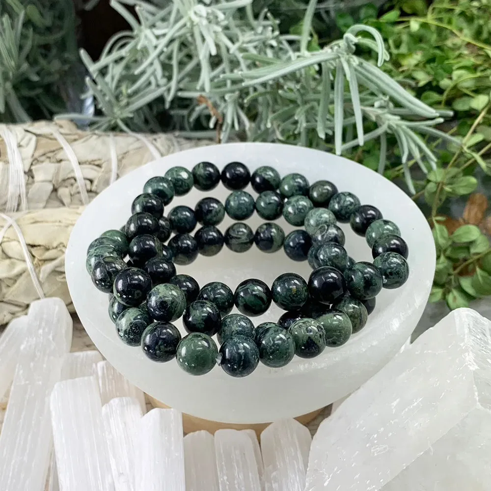 Mala Moss Agate Bracelet With Velvet Pouch