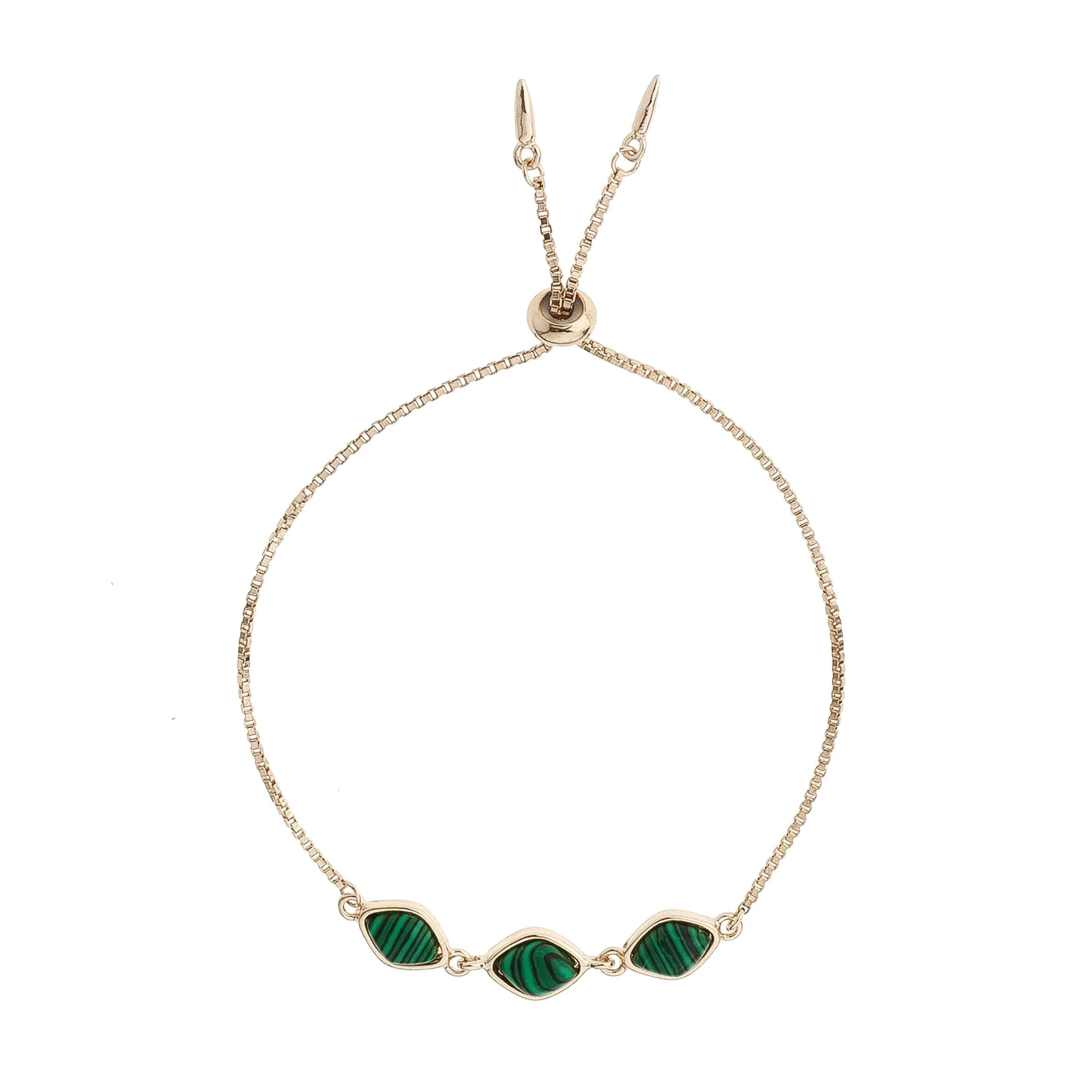 Malachite & Gold Adjustable Triple Gemstone Bracelet