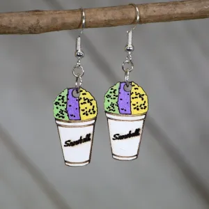 Mardi Gras SnowBall or Snowcone Wooden Dangle Earrings by Cate's Concepts, LLC