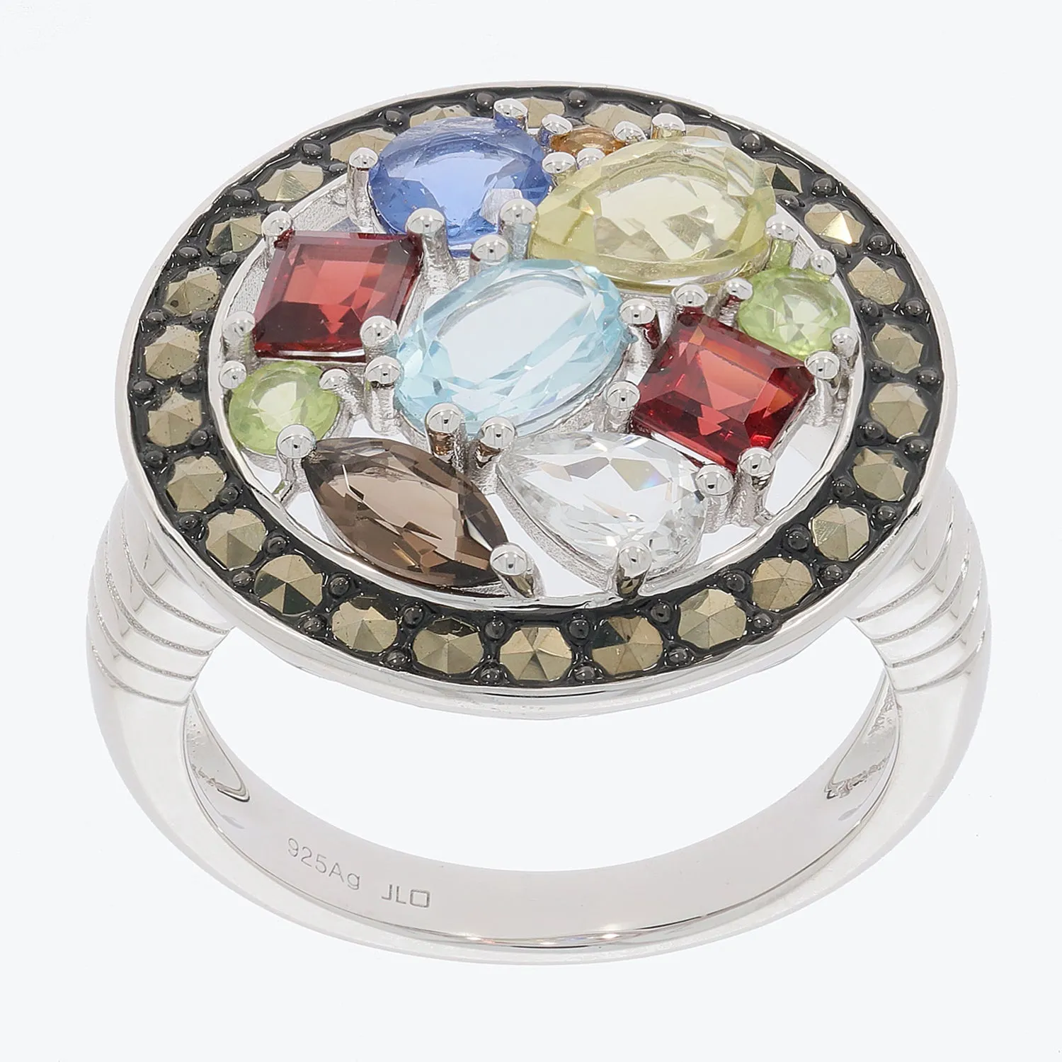 Marquise Mutliple Color Topaz Sterling Silver Ring with Garnet Accent