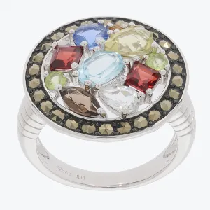 Marquise Mutliple Color Topaz Sterling Silver Ring with Garnet Accent